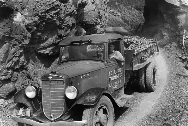 COLORADO: MINING, 1940. A truck bringing ore from the gold mine in Telluride, Colorado