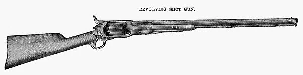 COLT REVOLVING SHOTGUN. Line engraving, American, late 19th century