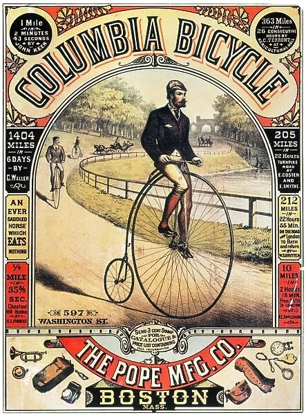 COLUMBIA BICYCLES POSTER. American lithographic advertising poster, c1886