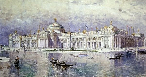COLUMBIAN EXPO, 1893. Agriculture Hall, Worlds Columbian Exposition, Chicago, 1893: watercolor, 1893, by F. Childe Hassam