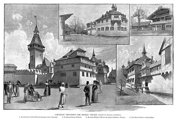 COLUMBIAN EXPOSITION, 1893. The German Village, featuring a feudal castle of the 15th century