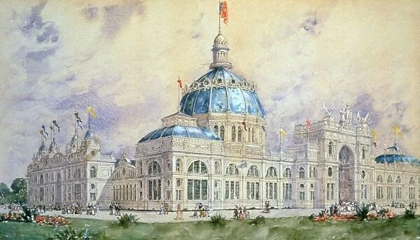 COLUMBIAN EXPOSITION, 1893. U. S. Government Building at the Worlds Columbian Exposition, Chicago, 1893: watercolor, 1893, by F. Childe Hassam