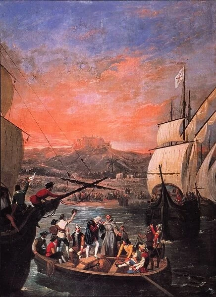 COLUMBUS: DEPARTURE, 1492. The departure of Christopher Columbus from Palos, Spain
