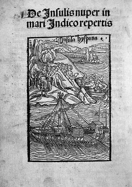 COLUMBUS: SHIP, c1494. The ship of Christopher Columbus off the coast of the New World