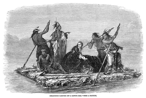 COMANCHE KIDNAPPING, 1858. A group of Comanche Native Americans carrying of a captive girl