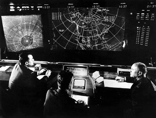 Combat Operations Center at the North American Air Defense Command (NORAD) headquarters in Colorado Springs, CO. Photographed 1964