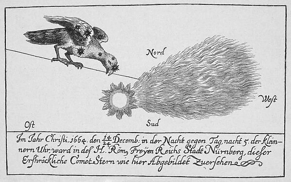 COMET, 1664. The Comet of 1664. Contemporary German engraving