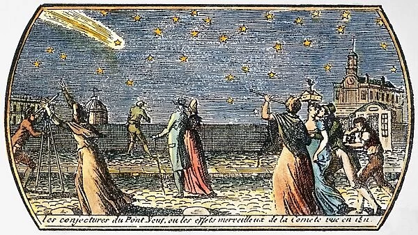COMET OF 1812. Seen from the Pont Neuf in Paris. Contemporary French colored engraving