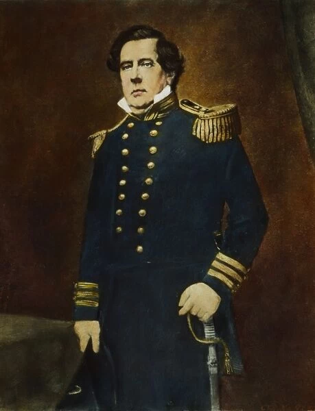 COMMODORE MATTHEW PERRY (1794-1858). American naval officer. Oil over a photograph