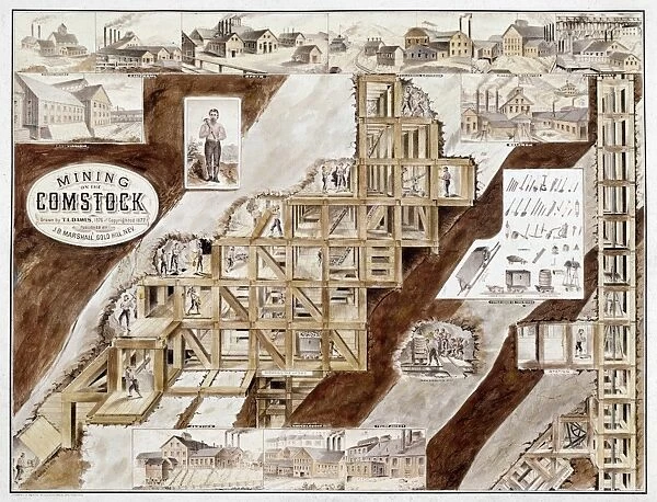 COMSTOCK LODE, 1859-79. A cutaway view of the mines of the Comstock Lode at Virginia City