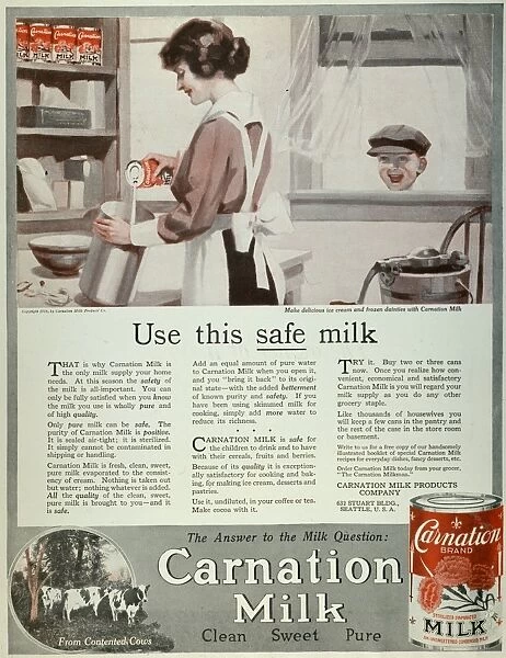 CONDENSED MILK AD Carnation Milk advertisement from an American magazine, 1913