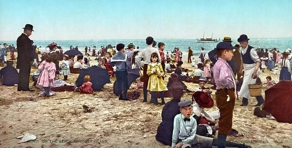 CONEY ISLAND: BEACH, c1902. The beach at Coney Island, Brooklyn, New York. Photochrome print, c1902