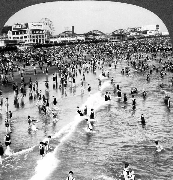 CONEY ISLAND: BEACH c1920. Bathers at the beach at Coney Island, Brooklyn, New York