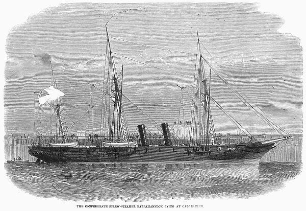 CONFEDERATE WARSHIP, 1863. C. S. S. Rappahannock anchored at Calais, France. Wood engraving, English, 1863