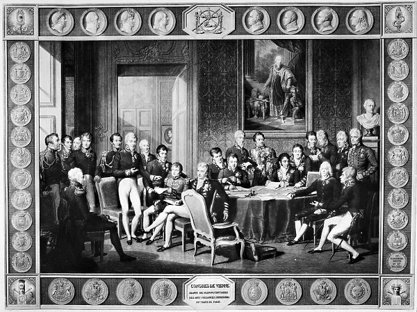 CONGRESS OF VIENNA, 1815. Arthur Wellesley, Duke of Wellington, stands at the extreme