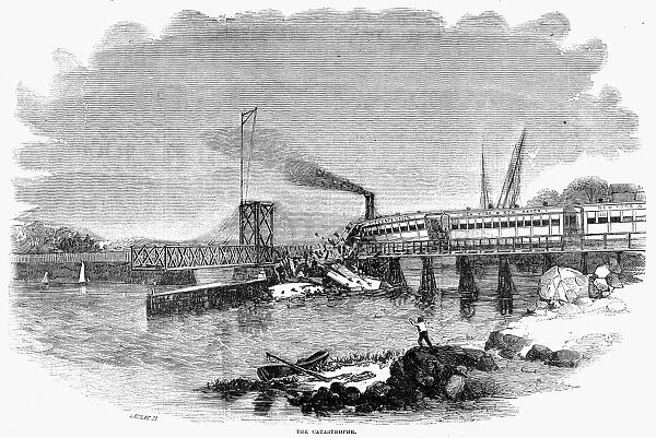 CONNECTICUT: TRAIN WRECK. Railroad accident at Norwalk, Connecticut. Wood engraving, 1853