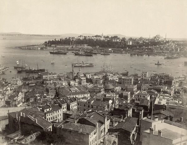 CONSTANTINOPLE, c1890. Aerial view of Constantinople, showing the Golden Horn, Topkapi Palace