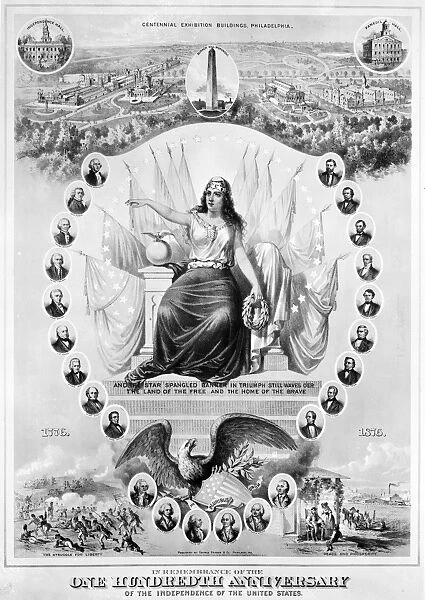 Contemporary American lithograph poster commemorating the Philadelphia Centennial Exposition of 1876