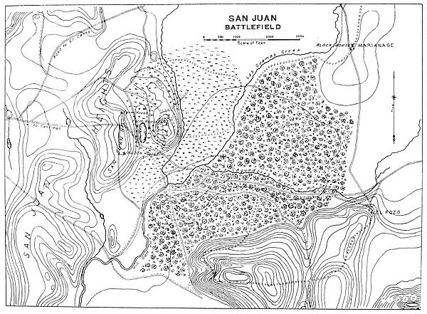 Contemporary map of the Battle of San Juan Hill, Cuba, fought 1 July 1898, during the Spanish-American War