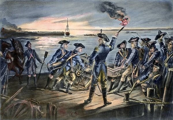 Continental artillery retreat from Long Island, New York, August 1776. Lithograph, 1899