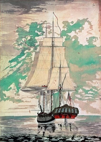 COOK: HMS RESOLUTION. Commanded by Captain James Cook on his second and third voyages of discovery. Watercolor by Midshipman Henry Roberts, a member of the ships company