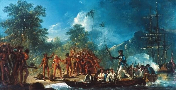 COOK: NEW HEBRIDES, 1774. A cautious landing, Tana, New Hebrides, 1774