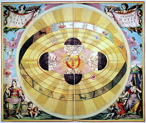 COPERNICAN UNIVERSE, 1660. Copernican map of the Universe, with the sun at the center: copperplate engraving from Andreas Cellarius Atlas Coelestis seu Harmonia Macrocosmica, published in 1660 in Amsterdam