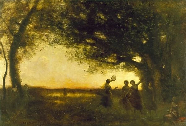 COROT: EVENING, 1875. Pleasures of Evening. Oil in canvas by Jean-Baptiste Camille Corot, 1875