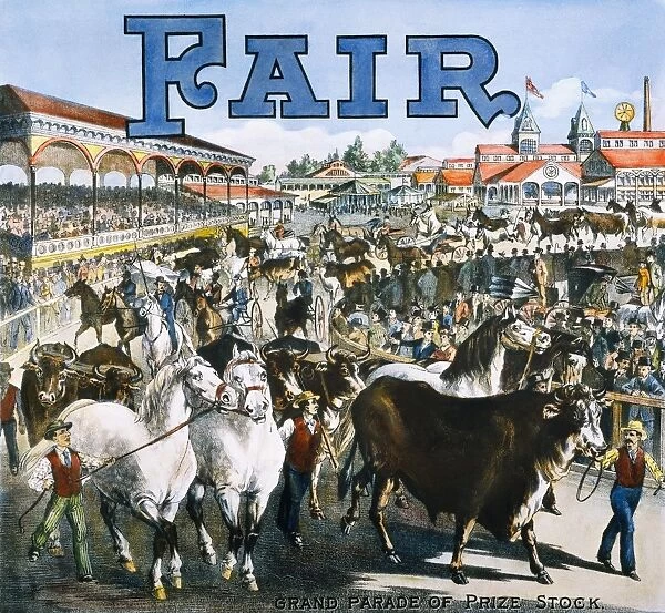 COUNTRY FAIR, 1891. Lithograph poster, 1891, for an American country fair, featuring the grand parade of prize stock