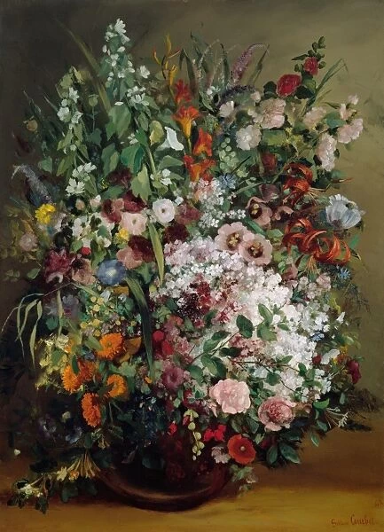 COURBET: BOUQUET, 1862. Bouquet of Flowers in a Vase. Oil on canvas, Gustave Courbet