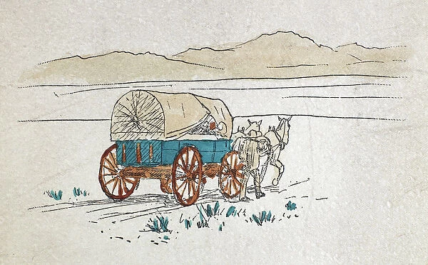 COVERED WAGON, c1880. Drawing, American, 20th century