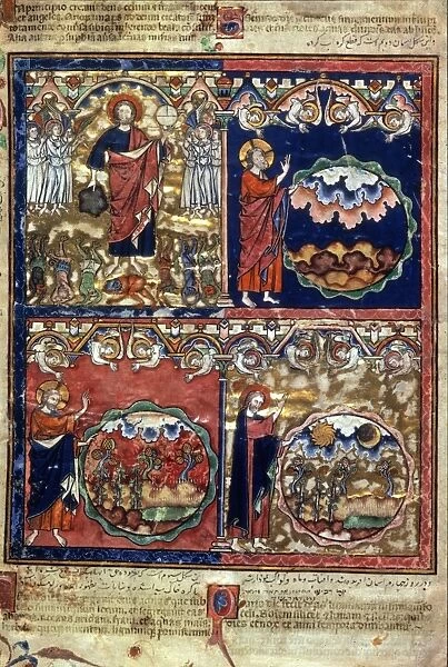 CREATION. First four days of Creation, from a French manuscript, c1250