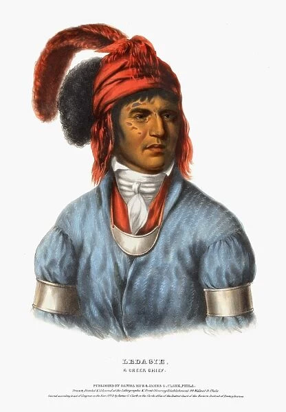 CREEK CHIEF, c1843. Ledagie, a Creek Native American chief. Lithograph, American, c1843