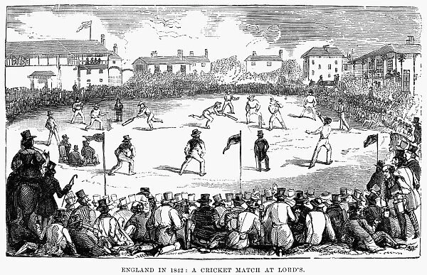 A cricket match at Lord s. Wood engraving, English, 1842