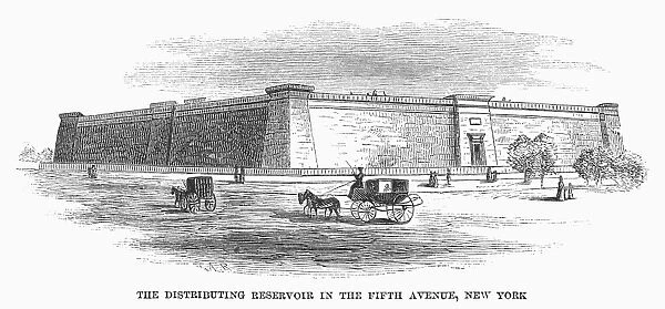 CROTON RESERVOIR, 1860. The Croton Reservoir at 5th Avenue between 40th and 42nd Streets, New York City. Wood engraving, American, 1860