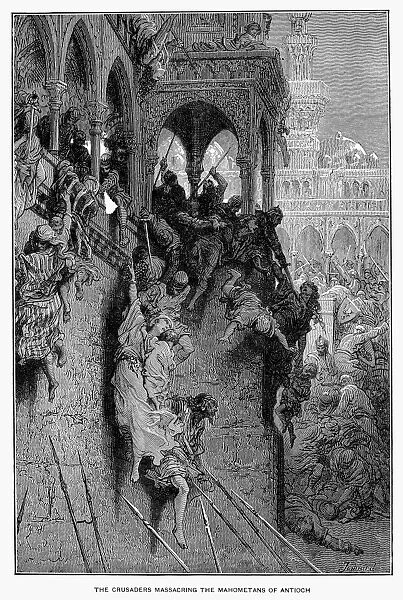 CRUSADES, 1098. The capture of Antioch, Turkey, by crusaders in 1098. Wood engraving, 19th century