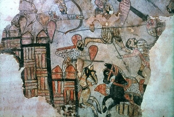 CRUSADES: FATIMIDS. Fatimids making a sortie from a fortified town, besieged by crusaders