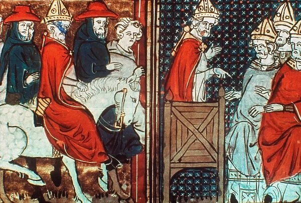 CRUSADES: POPE URBAN II preaching the First Crusade in Clermont in 1095: French ms