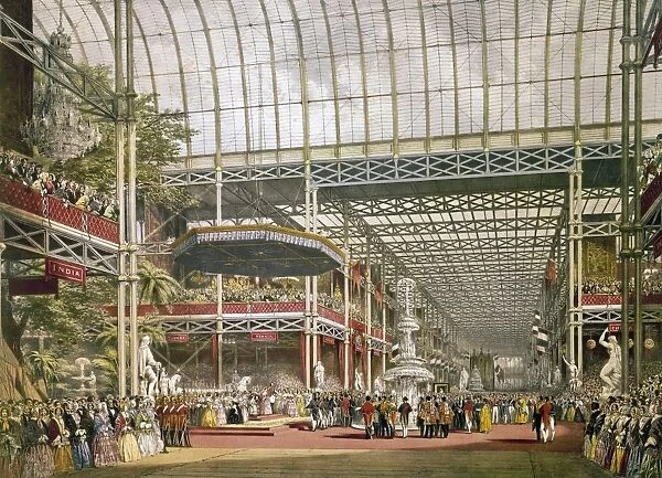 CRYSTAL PALACE, 1851. Queen Victoria, left, opens the Great Exhibition, the first