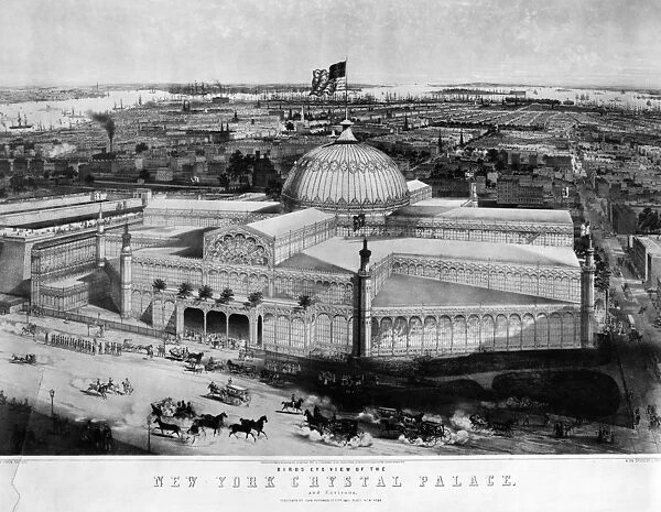CRYSTAL PALACE, 1853. Birds eye view of the New York Crystal Palace during the
