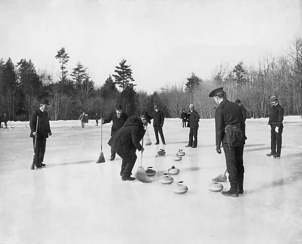 CURLING ON A POND, c1905. Curling on a New England pond
