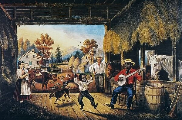CURRIER & IVES: BARN DANCE. The Old Barn Floor. Lithograph, 1868, by Currier & Ives