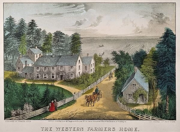 CURRIER & IVES: FARM HOUSE. The Western Farmers Home. Lithograph, 1871, by Currier & Ives