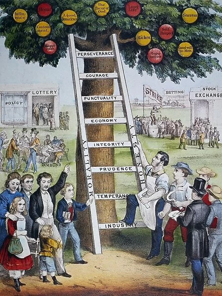CURRIER & IVES: FORTUNE. Ladder of Fortune. Lithograph, 1875, by Currier & Ives