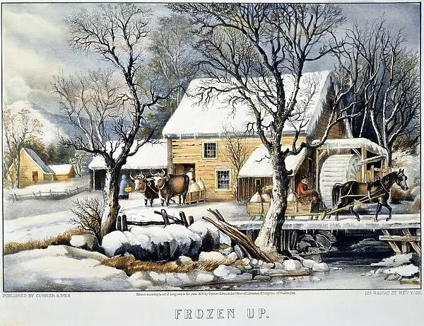 CURRIER & IVES WINTER SCENE. Frozen Up. Lithograph, 1872, by Currier & Ives