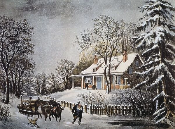 CURRIER & IVES: WINTER SCENE. The Snow Storm. Undated (c1860) lithograph by Currier & Ives