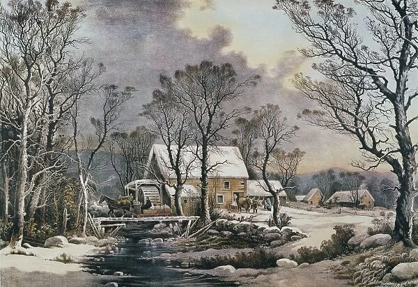 CURRIER & IVES: WINTER SCENE. Winter in the Country: The Old Grist Mill. Lithograph, 1864, by Currier & Ives