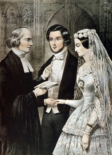CURRIER: THE MARRIAGE. Lithograph by Nathaniel Currier, 1847