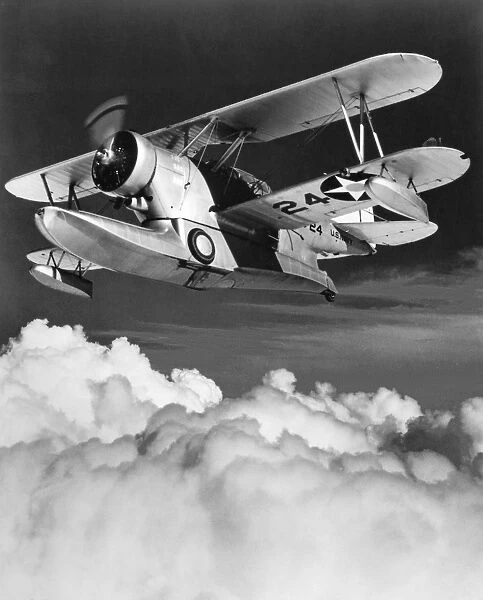 The Curtiss SOC Seagull photo reconnaissance seaplane in flight. Mid-20th century photograph