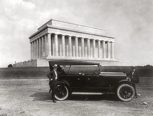 D. C. : KING CAR, c1920. A King Model H car near the Lincoln Memorial in Washington, D. C, c1920
